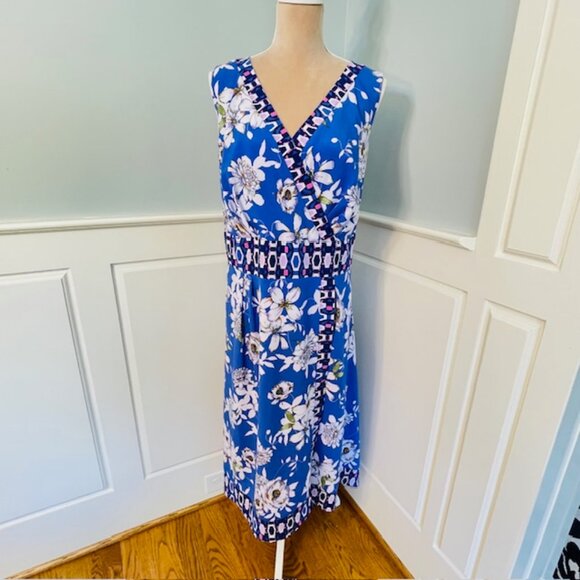 Chris McLaughlin Plus Size A-Line Blue & White Floral Stretch Midi Dress 22W - Picture 3 of 10